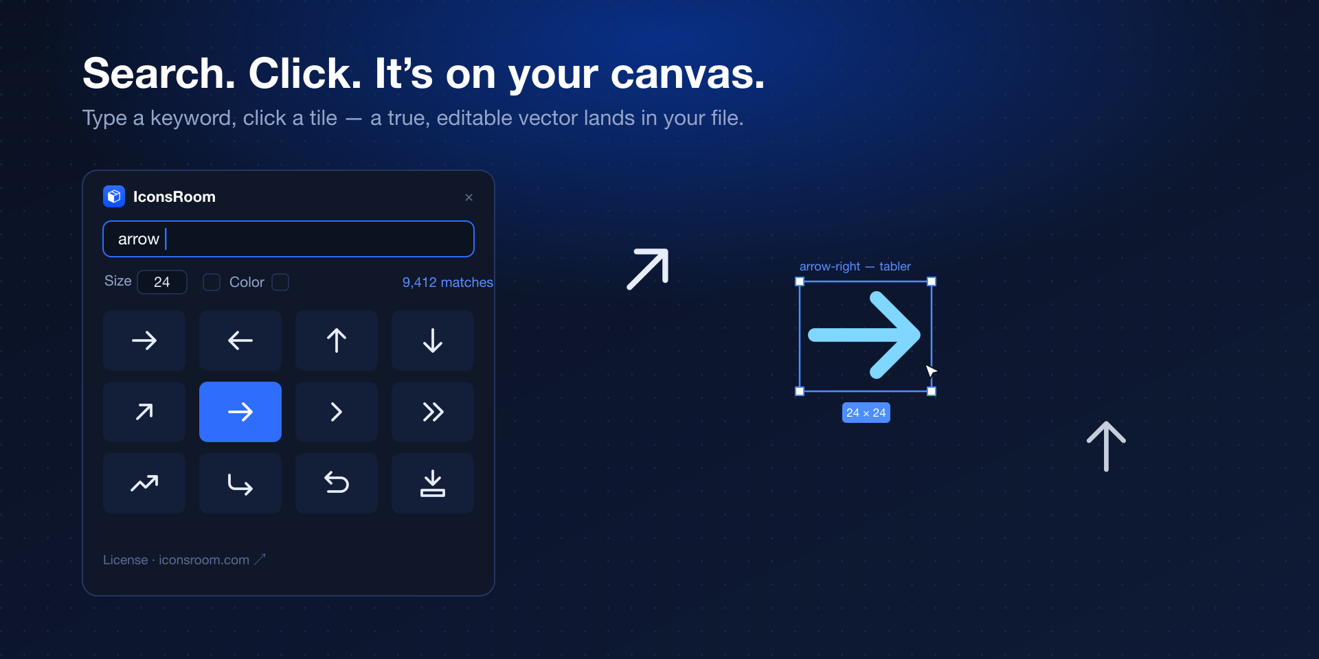 Searching icons inside the IconsRoom Figma plugin